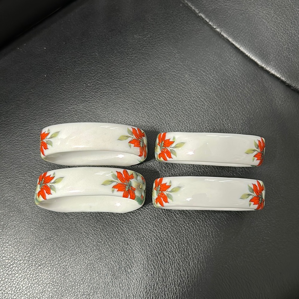 Christmas bone china napkin rings from Taiwan. Brand new never been used